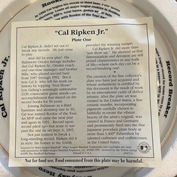 Cal Ripken Jr. Collector Plate/Excellent! - Picture 5 of 5